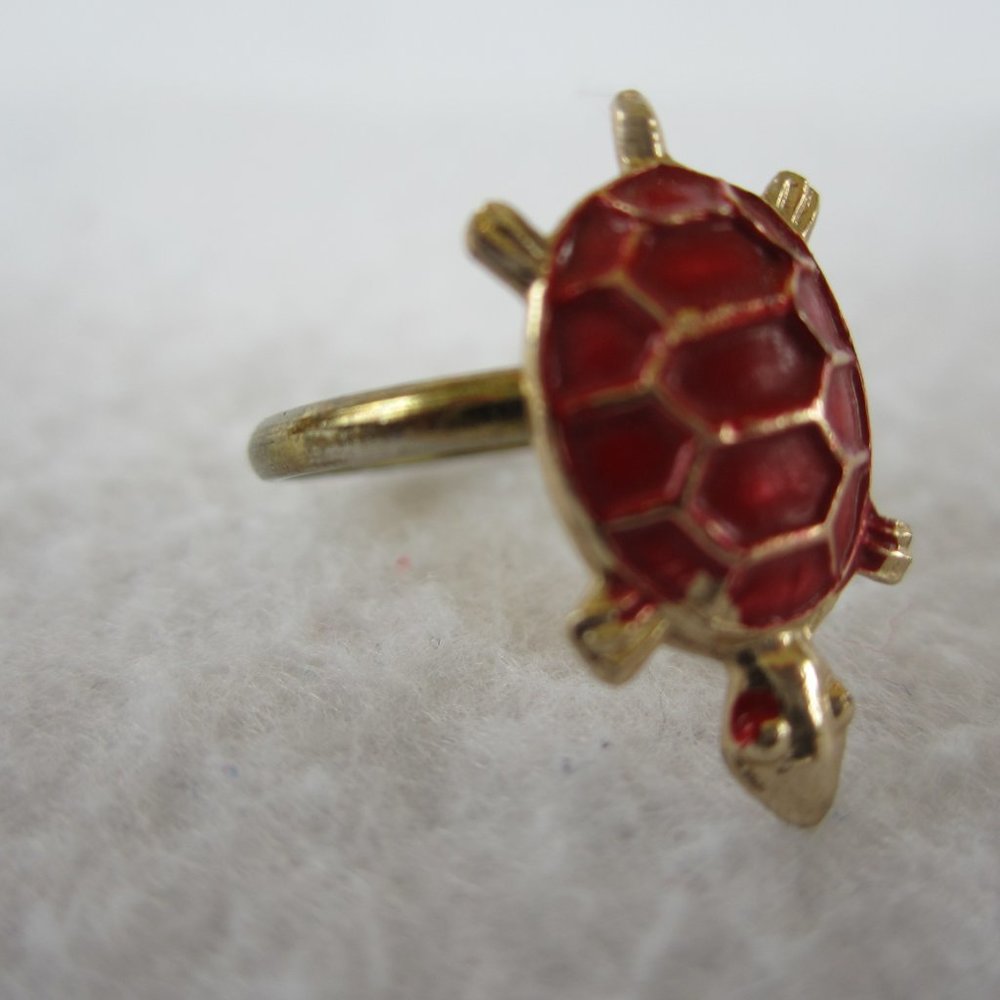 Child's Gold and Red Turtle Ring Adult Teen Pinkie